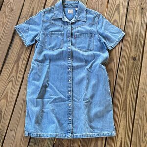 NWOT Levi's Louisa Short Sleeve Denim Mini Shirt Dress - Snap Front - Sz Small
